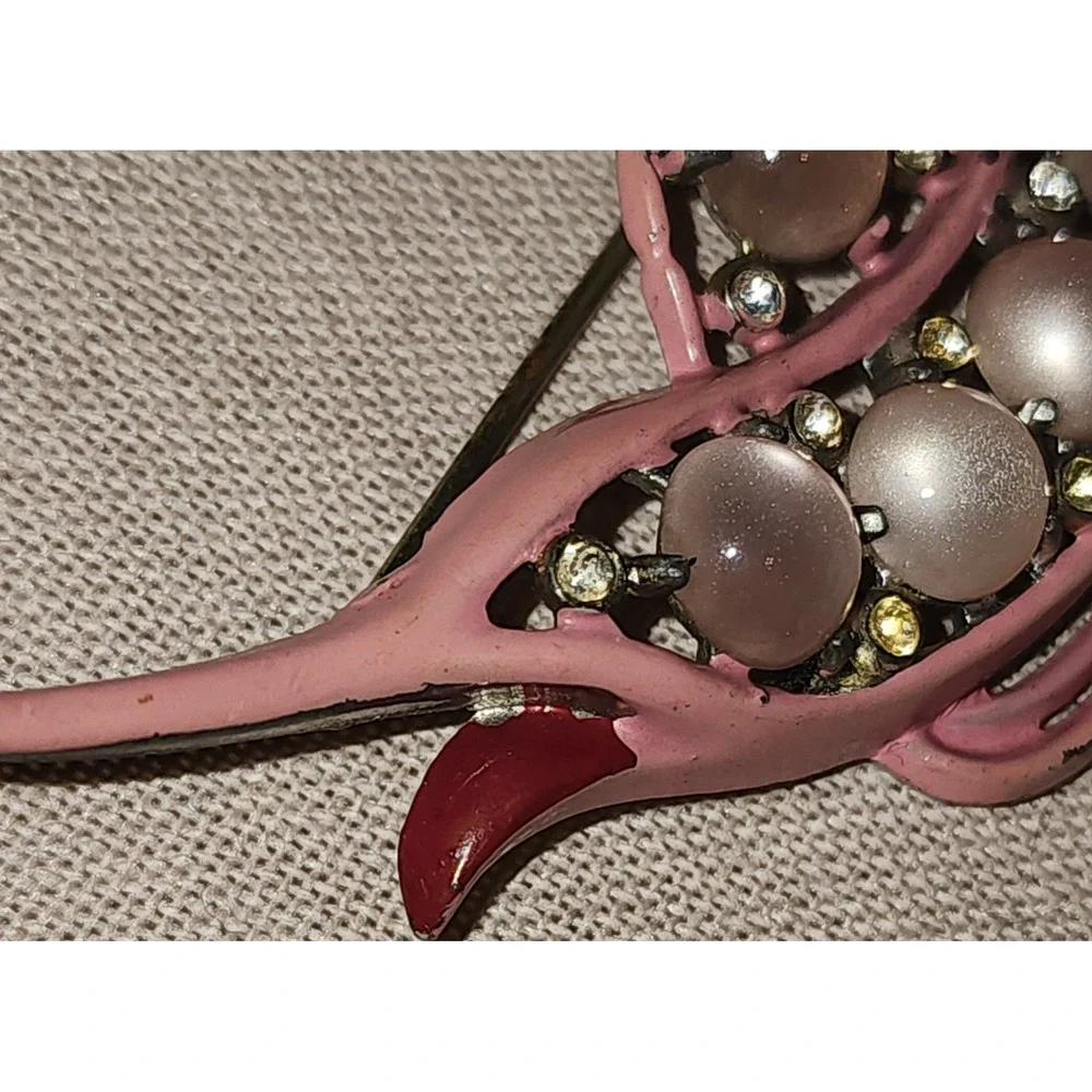 Rare VTG Pink Enamel Swordfish Marlin Brooch Moonstone Rhinestone Nautical READ - Picture 7 of 7